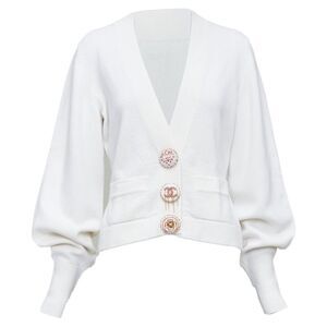 Chanel off cashmere blend CC crystal buttons cardigan